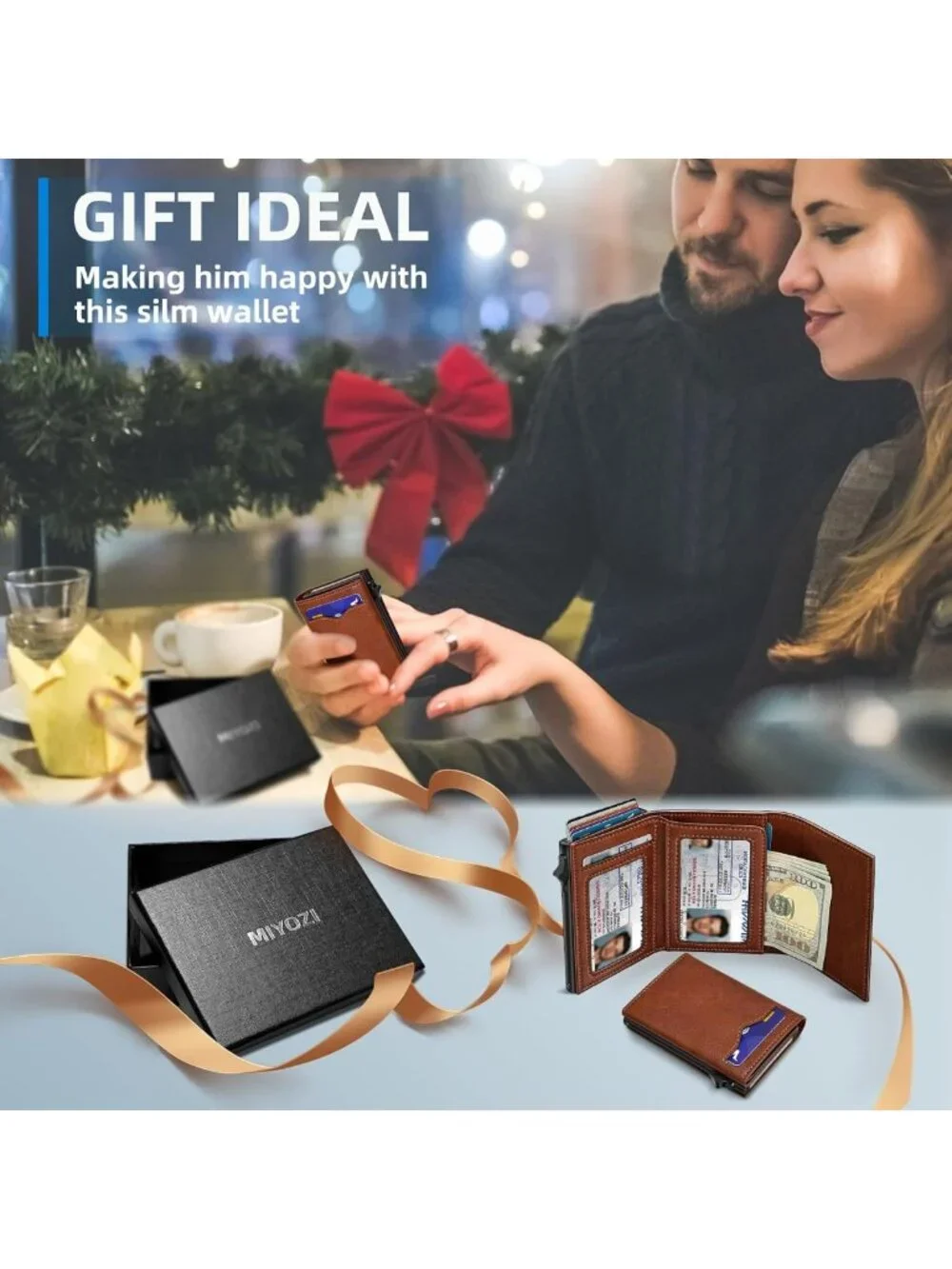 Slim RFID Blocking Wallet for Men | 2 ID Windows, Cash Pocket, Pop-Up Card